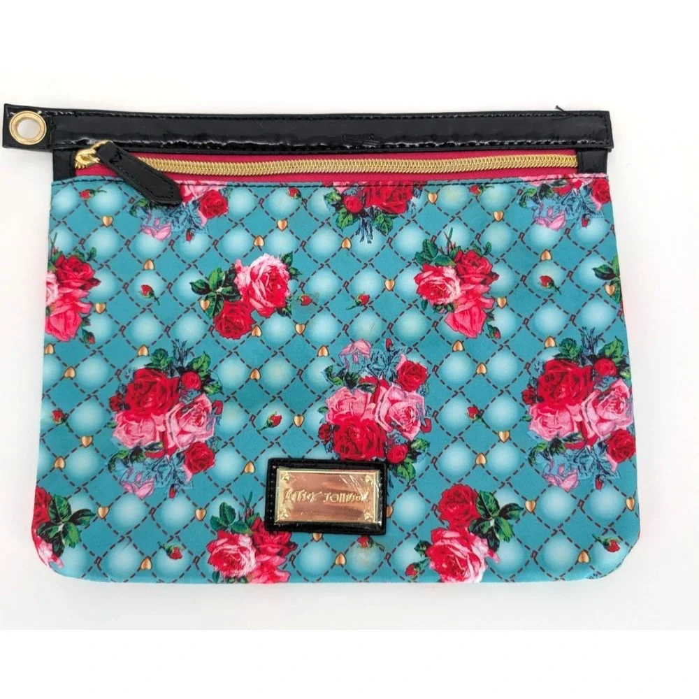 Betsey Johnson Rose Floral Makeup Pouch Set of 2 Travel Cosmetic Bags Retro Glam - Picture 3 of 10